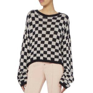 A.L.C. Remington Checkered / Checkerboard Cozy Knit Sweater Black White Medium